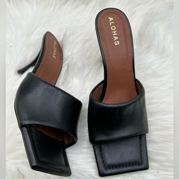 NEW Alohas Black Puffy Mule Size 39 Square Toe Heels - Picture 8 of 12